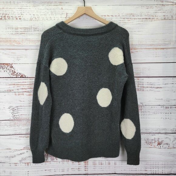 Madewell Womens XS Wool Blend Dotted Bartlett V-Neck Sweater Gray Polka Dot - Picture 7 of 9
